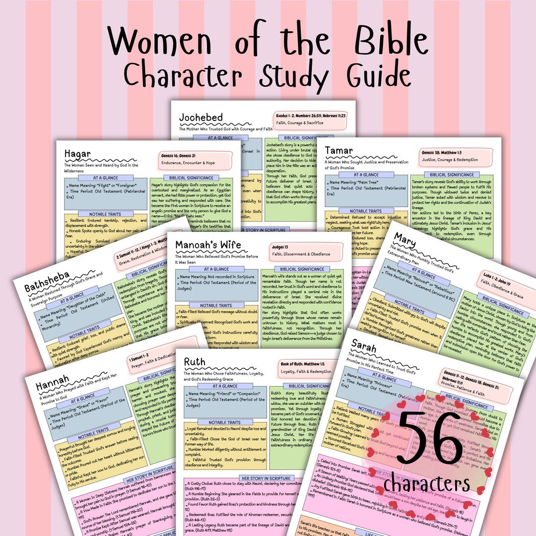 Women of the Bible Printable Bible Study Character Guide, 56 Women ...