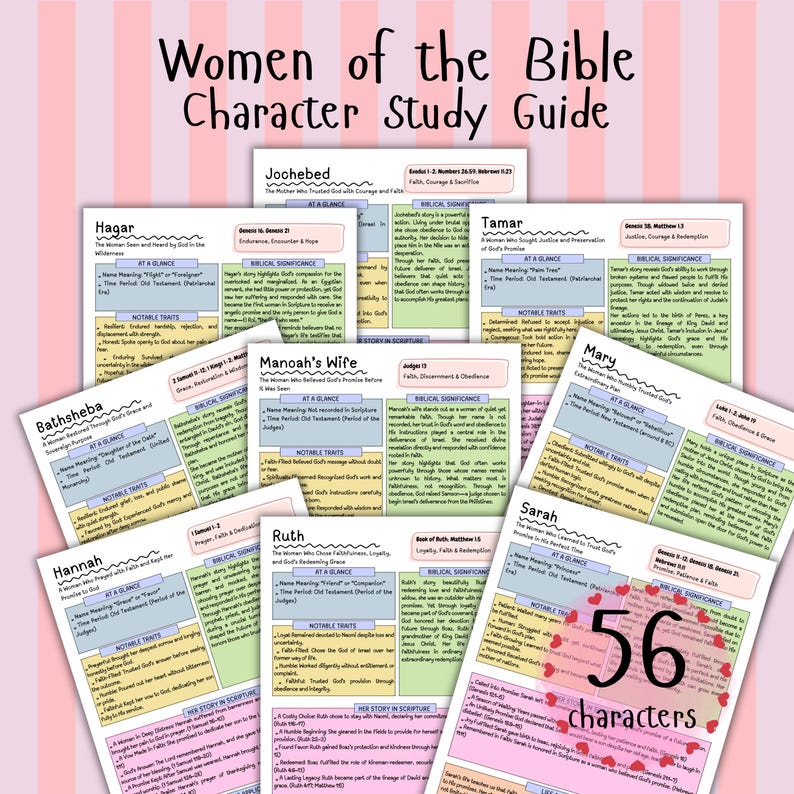 Women of the Bible Printable Bible Study Character Guide, 56 Women ...