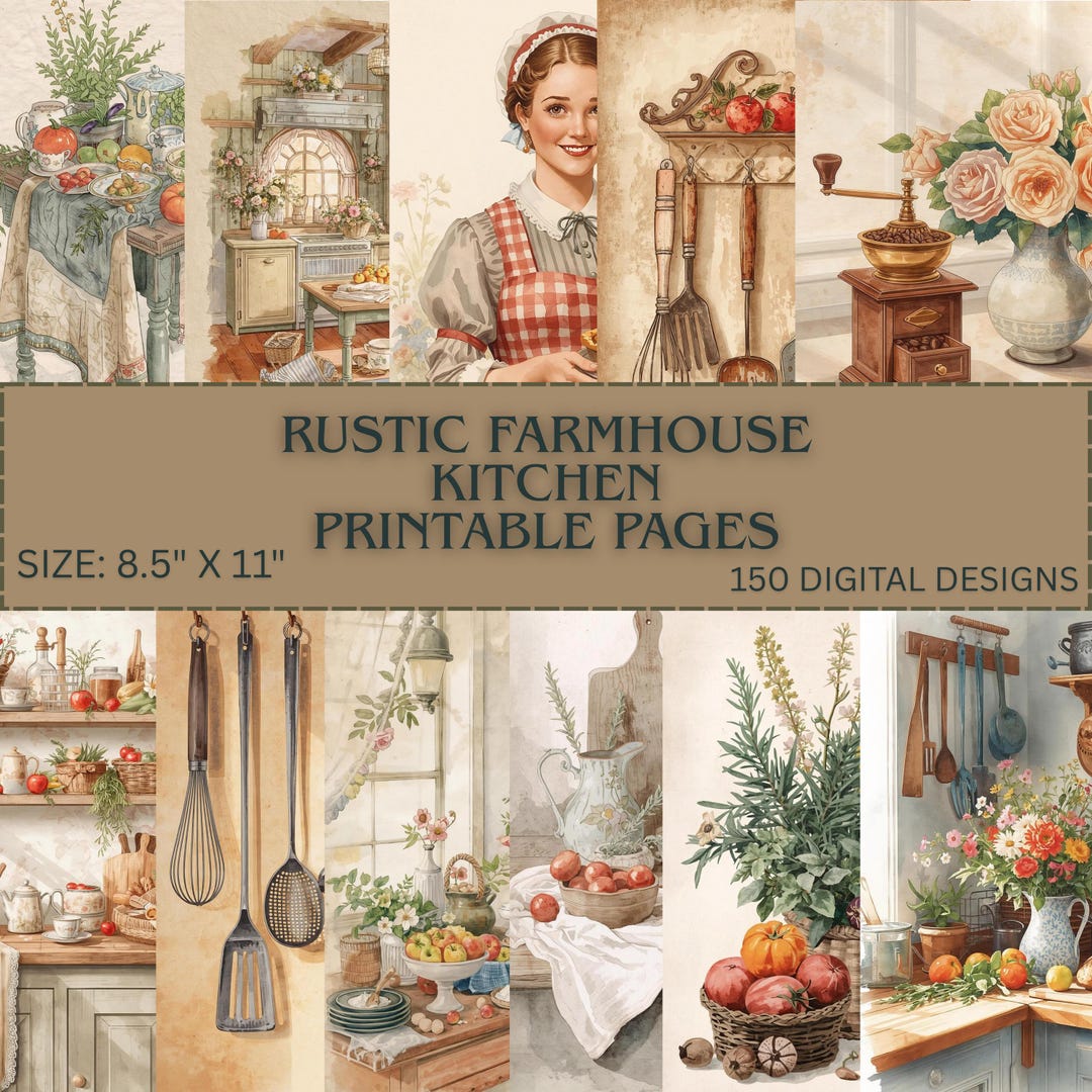Rustic Farmhouse Kitchen Ephemera, Kitchen Junk Journal Kits, Vintage ...