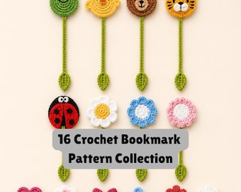 Gehaakte bladwijzerpatrooncollectie, doe-het-zelf bladwijzerpatroon, dieren en bloemen amigurumi bladwijzers, gehaakt cadeau voor boekenliefhebber