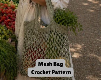 Market Mesh Bag Crochet Pattern, Crochet Mesh Pattern Tote Bag, DIY PDF Crochet Bag Pattern, Crochet Market Bag, Crochet Net Bag Pattern