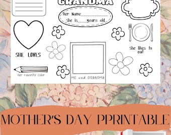 All About My Grandma Printable: All About My Granny Coloring Page Card, Gift For Grandma (PDF)