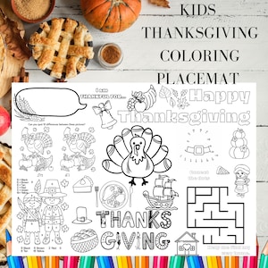 Thanksgiving Coloring Placemat: Kids&#39; Activity Mat (Digital Download)