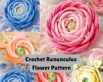 Ranunculus Crochet Pattern Flower, Ranunculus Bulb Crochet Pattern, Crochet Flower Pattern Tutorial, Crochet Home Décor, Ranunculus Pattern