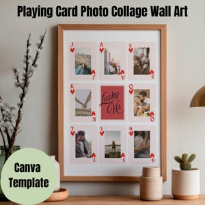Personlig fotokollage med spelkort, väggkonst, alla hjärtans dag-present till årsdag, pojkvän, anpassad dra-och-släpp-mall för Canvas