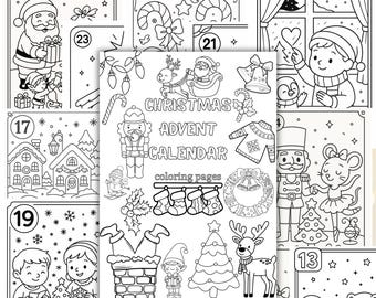 Christmas Advent Calendar Coloring Pages: Kids Holiday Activity (Printable PDF)