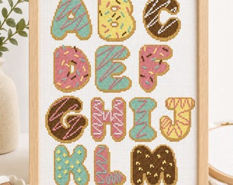 Sweet Cookie Alphabet Cross Stitch Pattern, Funny Alphabet for Embroidery Cross Stitch Pattern (PDF), Full Alphabet