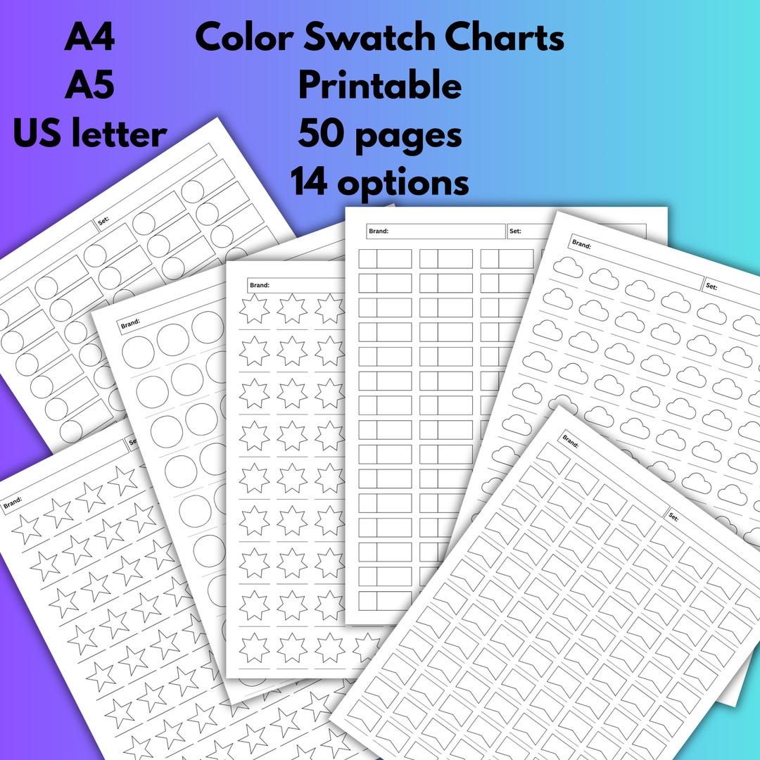 Printable Color Swatch Chart, 50 Pages of Printable Marker and Pencil ...