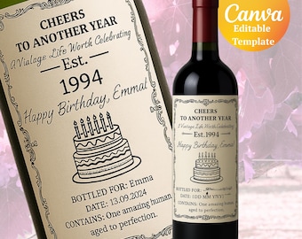 Personalized Birthday Wine Label Template: Custom DIY Gift (Printable Digital Download)
