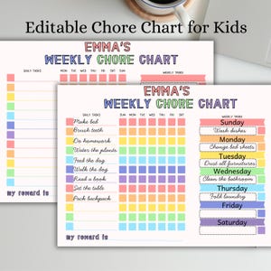 Bearbeitbare Kids Chore Chart: Wochen- & Tagesplaner (Digitaler Download)