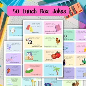 Printable Lunch Box Jokes, Lunch Box Notes, Lunchbox Cards, 50 Lunch Box Printable Jokes, School Jokes, Kids Riddles, Lunch Box Joke Cards