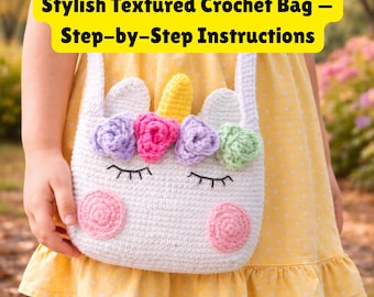 Unicorn Crossbody Purse, Crochet Purse Pattern, Cute Crochet Animals, Amigurumi Unicorn, Unicorn Crochet Crossbody Bag, Crochet Shoulder Bag