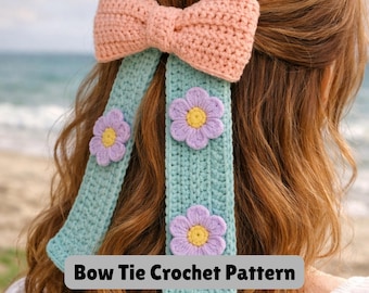 Floral Crochet Hair Bow Pattern, DIY Hair Bow Crochet, Flowers Crochet Hair Ties, Crochet Hair Bow Pattern for Beginners, Crochet Headwear