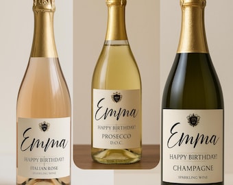 Editable Champagne/Prosecco Bottle Labels: Custom Wine Stickers (Canva Template Digital Download