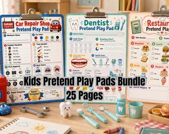 Kids Pretend Play 25 Pads Bundle, Printable Activity Sheets For Digital Download, Pretend Play Restaurant Cards, Pretend Play Pintables