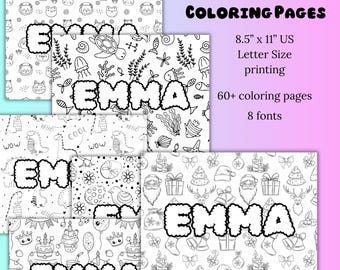 60+ Personalized Name Coloring Pages, Kids Activity Placemat (Digital Download)