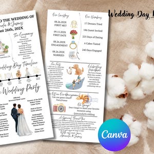 Mall för bröllopsprogram: Modern informationsgrafik för ceremonier (Canva)