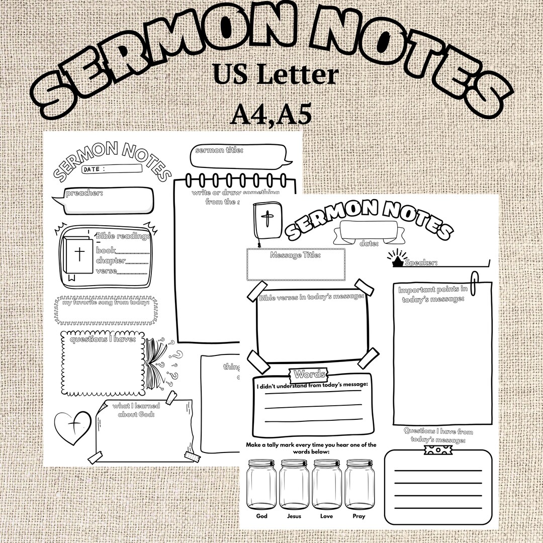 Printable Sermon Notes Template, Christian Bible Study (PDF) - Etsy
