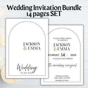 Elegant Minimalist Wedding Invitation Suite: Lemon Accent (Canva Editable, Digital Download)