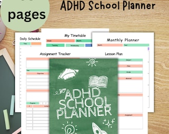 Planer szkolny dla osób z ADHD, cyfrowy planer dla osób z ADHD, cyfrowy notatnik szkolny, wizualny harmonogram dla osób z ADHD, organizacja dla osób z ADHD, śledzenie samoopieki