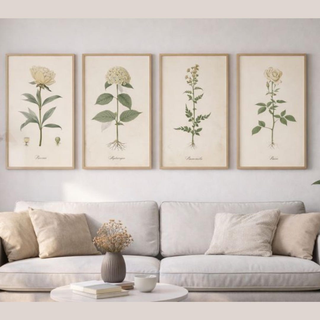 Botanical Wallpaper Set of 6 Pictures, Vintage Botanical Print Set ...