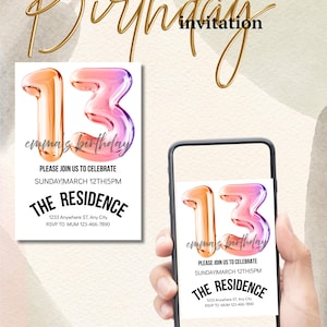 13e anniversaire, coquette 13e anniversaire, faire-part d'anniversaire adolescente, faire-part d'anniversaire, faire-part pour 13e anniversaire de fille, 13e anniversaire de fille
