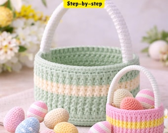 Easter Basket and Easter Eggs Crochet Patterns, Amigurumi Crochet Basket and Eggs, Amigurumi Patterns PDF, Easter Home Décor