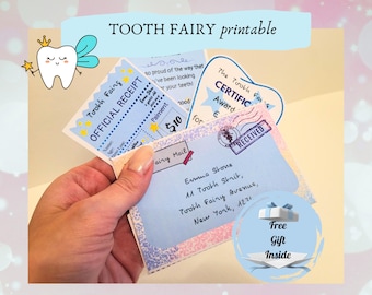 Tooth Fairy Printable Set: Blue Envelope, Letter, Receipt & Certificate (Instant Download)
