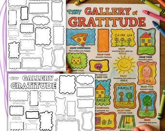 Gratitude Gallery Worksheet: Kids Coloring Page, Homeschool Printable (PDF)