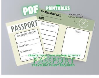 Kids Summer Adventure Passport: Printable Memory Journal (PDF Template