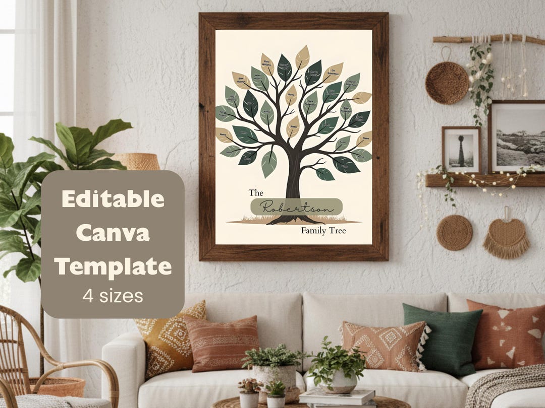 Editable Family Tree Template for Canva | Modern Family Tree Printable ...