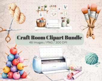 Craft Room Clip Art Bundle: Cricut, Yarn, Brushes (Digital PNG Download)