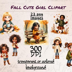 Fall Girls Clipart Bundle | Cozy Autumn Women with Books, Coffee, Sweaters, Pumpkins | PNG Watercolor Illustrations for Planner Stickers