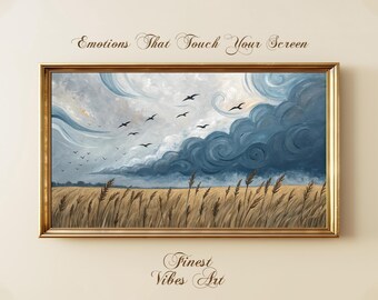Marco de TV con cielo tormentoso: Paisaje rústico de campo de trigo (Descarga digital)