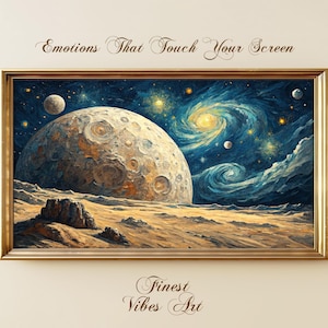Sci-Fi Space Art for Frame TV, Spiral Galaxy and Moon Crater Scene, Digital Download for Samsung Frame, Futuristic Cosmic Home Decor