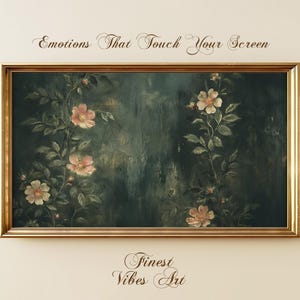 Dark Vintage Floral Frame TV Art, Moody Botanical Painting for Samsung TV, Romantic Garden Wall Display, Antique Style Digital Download