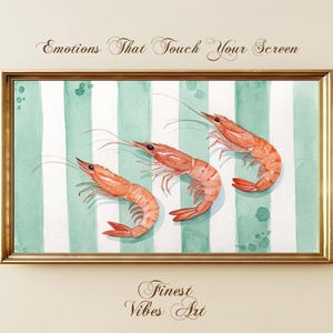Watercolor Shrimp Samsung Frame TV Art, Coastal Kitchen Digital Download, Nautical Seafood Artwork for Beach House Decor