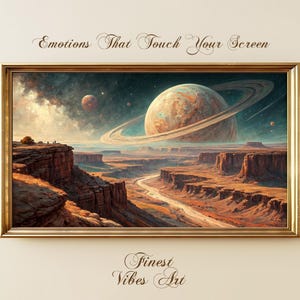 Sci-Fi Canyon Planet Landscape Frame TV Art, Futuristic Space Painting for Samsung Frame, Alien World Desert Explorer Wall Decor