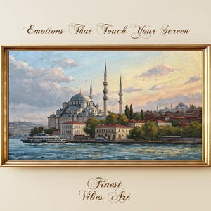 Istanbul Mosque Art, Blue Mosque Waterfront Cityscape, Turkish Architecture Decor