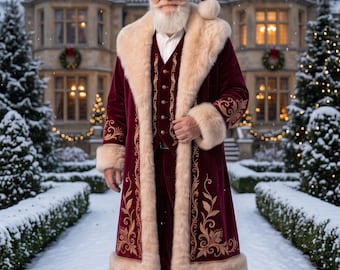 Luxury Victorian Santa Suit: Velvet, Gold Embroidery, Faux Fur Trim Father Christmas Costume