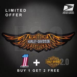 Orange Black Vintage Harley Davidson 15" Wings Embroidery Patch Iron On Sew On Ship From USA Motorcycle Biker Jacket Patch