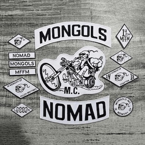 Mongols MC Nomaden Patch Set - Komplette 3-teilige Rückenpatches & Seitenabzeichen - Outlaw Biker