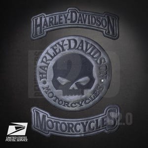 Harley Davidson Black Leather Skull Patch: Rocker Embroidery Applique