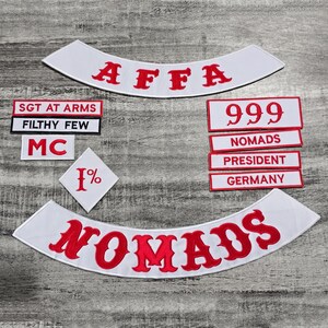 AFFA Nomads Germany Patch Set, Embroidered Outlaw Biker Rockers, Filthy Few 1% Diamond Badges