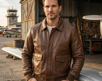 Men's Real Sheepskin Leather Aviator Flight Jacket – Vintage Brown Casual Winter Jacket