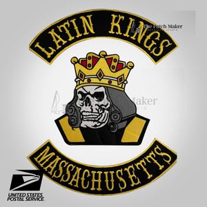 Latin Kings Massachusetts Crown Skull Patch Set | Biker MC Vest Rockers Applique