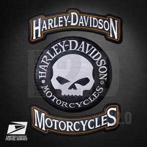 Harley Davidson Skull Embroidery Patch Set: Motorcycle Jacket Logos