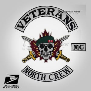 kanadisches veteran mc Aufnäher Set - Schädel, Ahornblatt, gekreuzte Schwerter Bikerweste Stickerei