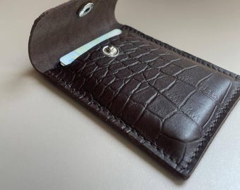 Krokodil geprägte Leder-Kartenhalter - Minimalistische braune Brieftasche