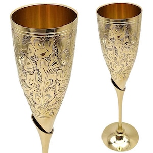 Handmade Brass Chalices (Set of 2) – Custom Engraved Gold Wine Goblets for Wedding, Islamic Gift, Communion